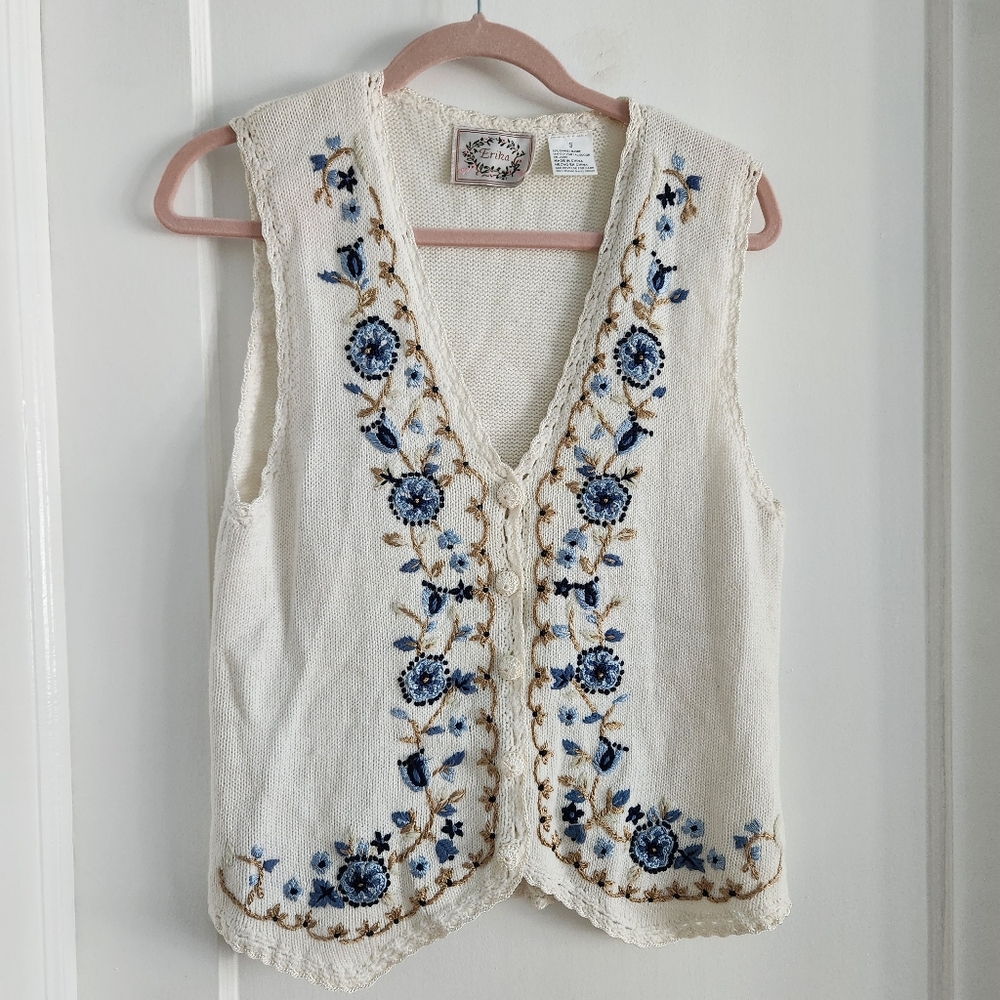 Cottage Core Knit Floral Vest From Erika